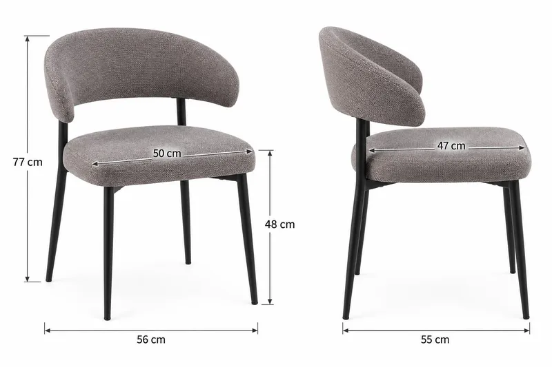 Sawako Spisestol & Kjøkkenstol i Stoff med Svarte Metallben - Greige - Møbler - Stoler & lenestoler - Spisestuestoler & kjøkkenstoler