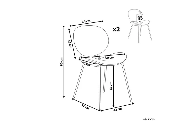 Sett med 2 spisestoler Luana - Grå, svart/Fløyel - Møbler - Stoler & lenestoler - Spisestuestoler & kjøkkenstoler
