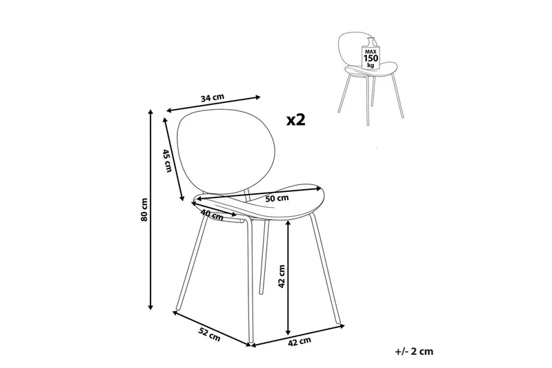 Sett med 2 spisestoler Luana - Hvit, Svart/Bouclé - Møbler - Stoler & lenestoler - Spisestuestoler & kjøkkenstoler