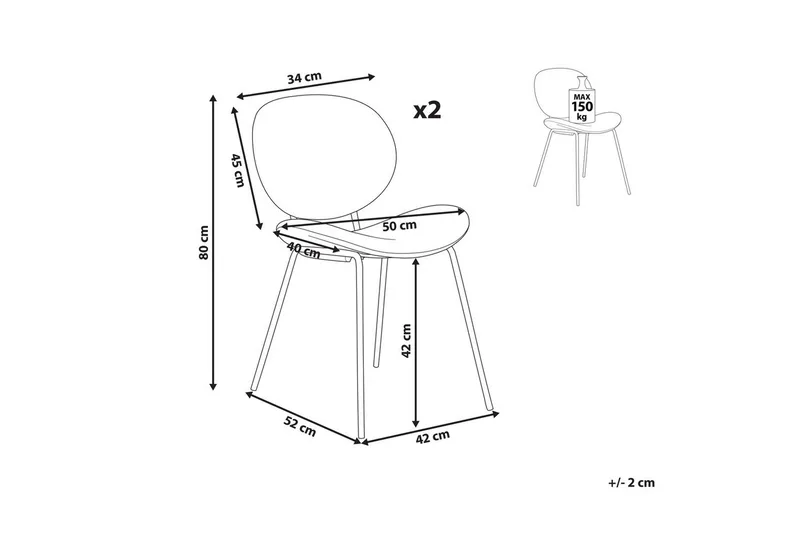Sett med 2 spisestoler Luana - Svart, Hvit/Polyester - Møbler - Stoler & lenestoler - Spisestuestoler & kjøkkenstoler