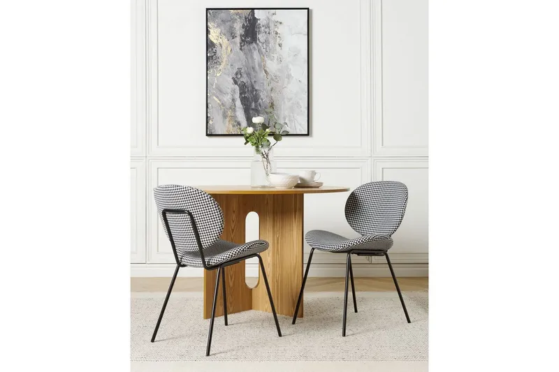 Sett med 2 spisestoler Luana - Svart, Hvit/Polyester - Møbler - Stoler & lenestoler - Spisestuestoler & kjøkkenstoler