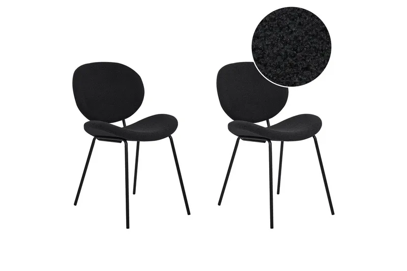 Sett med 2 spisestoler Luana, Svart/Bouclé