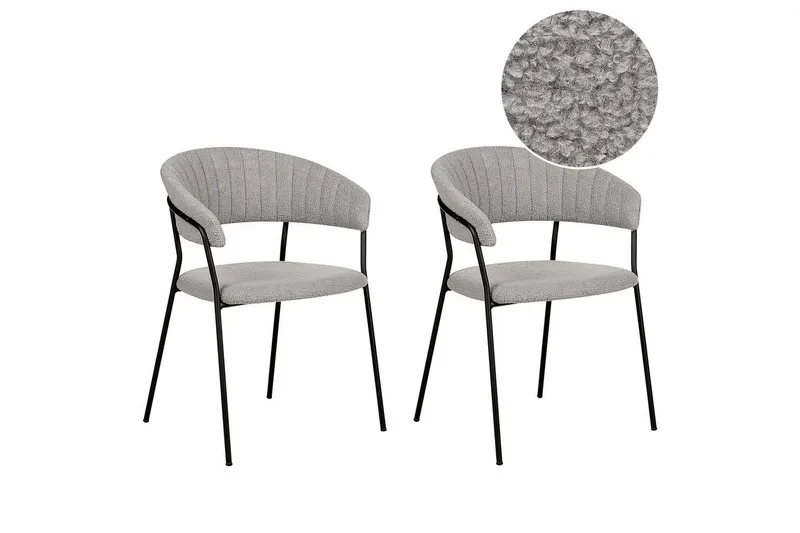 Sett med 2 spisestoler Mariposa, Grå, svart/Bouclé