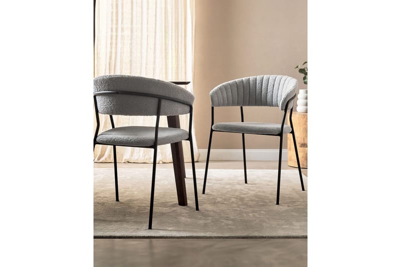 Sett med 2 spisestoler Mariposa - Grå, svart/Bouclé - Møbler - Stoler & lenestoler - Spisestuestoler & kjøkkenstoler