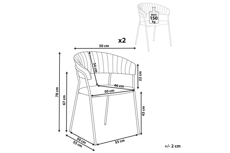 Sett med 2 spisestoler Mariposa - Hvit, Svart/Bouclé - Møbler - Stoler & lenestoler - Spisestuestoler & kjøkkenstoler