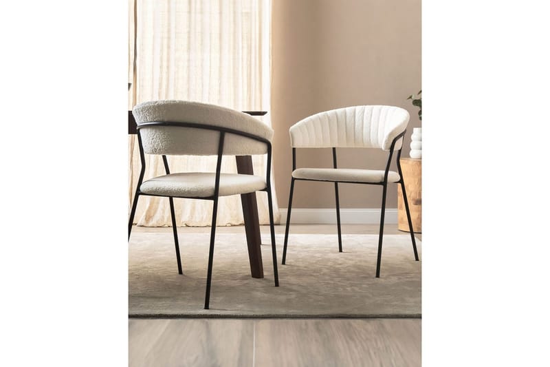 Sett med 2 spisestoler Mariposa - Hvit, Svart/Bouclé - Møbler - Stoler & lenestoler - Spisestuestoler & kjøkkenstoler