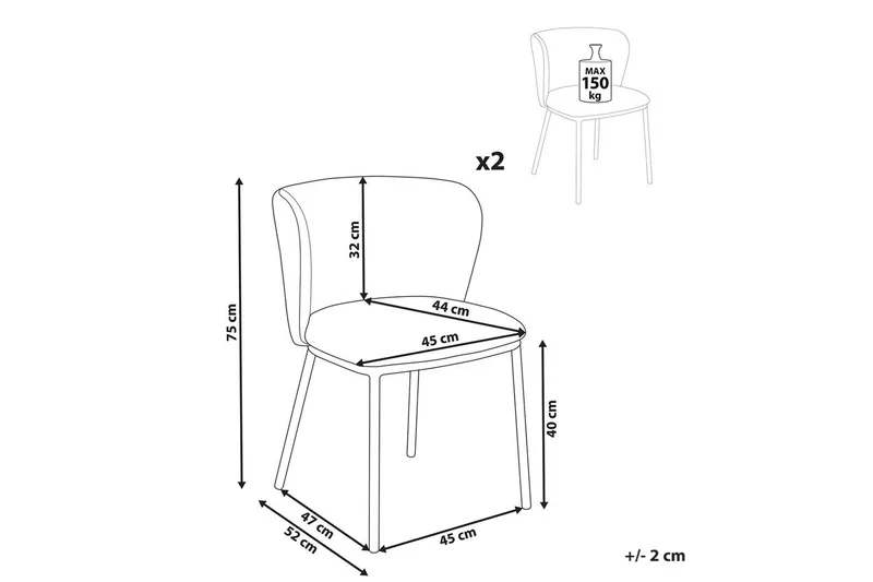Sett med 2 spisestoler Mina - Beige, svart/Polyester - Møbler - Stoler & lenestoler - Spisestuestoler & kjøkkenstoler