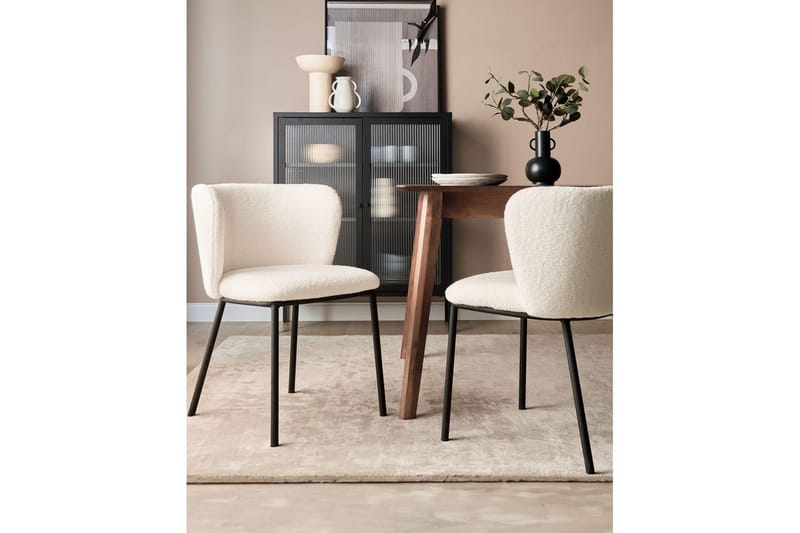 Sett med 2 spisestoler Mina - Hvit, Svart/Bouclé - Møbler - Stoler & lenestoler - Spisestuestoler & kjøkkenstoler