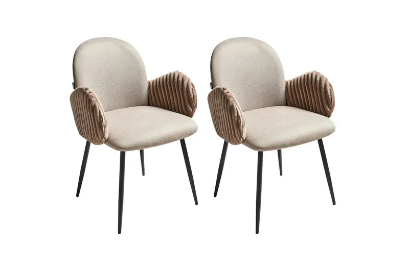 Sett med 2 spisestuestoler Amity, Beige, svart, brun