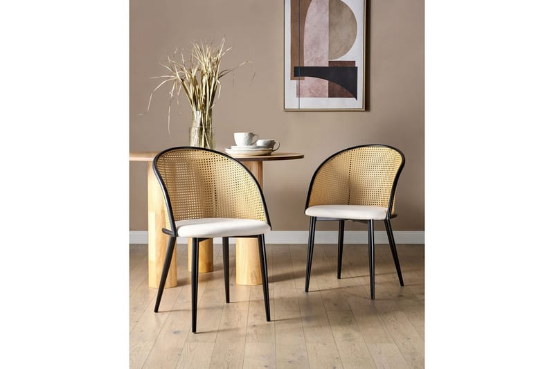 Sett med 2 spisestuestoler Cornell - Svart, beige, lyst tre - Møbler - Stoler & lenestoler - Spisestuestoler & kjøkkenstoler