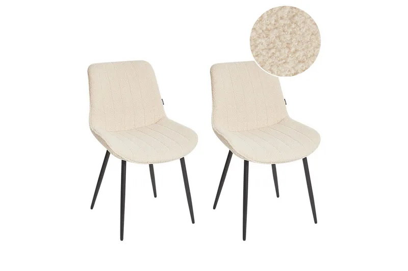 Sett med 2 spisestuestoler Dubrovnik, Beige, svart/Bouclé