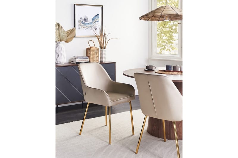 Sett med 2 spisestuestoler Loverna - Beige, gull/fløyel, Beige, Gull/Fløyel - Møbler - Stoler & lenestoler - Spisestuestoler & kjøkkenstoler