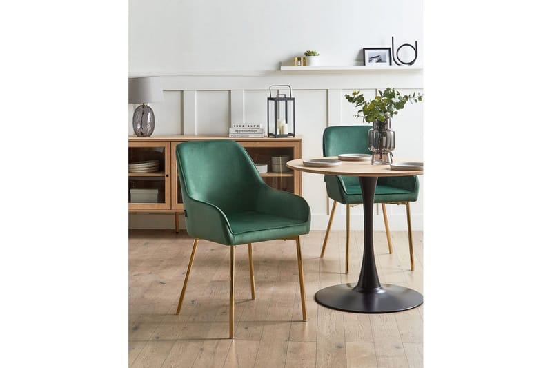 Sett med 2 spisestuestoler Loverna - Grønn, gull/Fløyel, Grønt, gull/fløyel, Grønn, gull/fløyel - Møbler - Stoler & lenestoler - Spisestuestoler & kjøkkenstoler