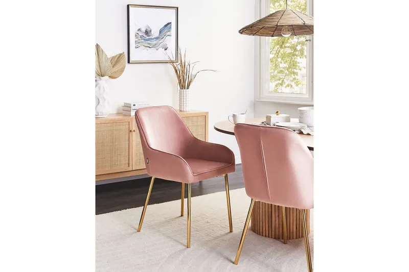 Sett med 2 spisestuestoler Loverna - Rosa, Gull/Fløyel, Rosa, gull/fløyel, Rosa, gull/Sateng - Møbler - Stoler & lenestoler - Spisestuestoler & kjøkkenstoler