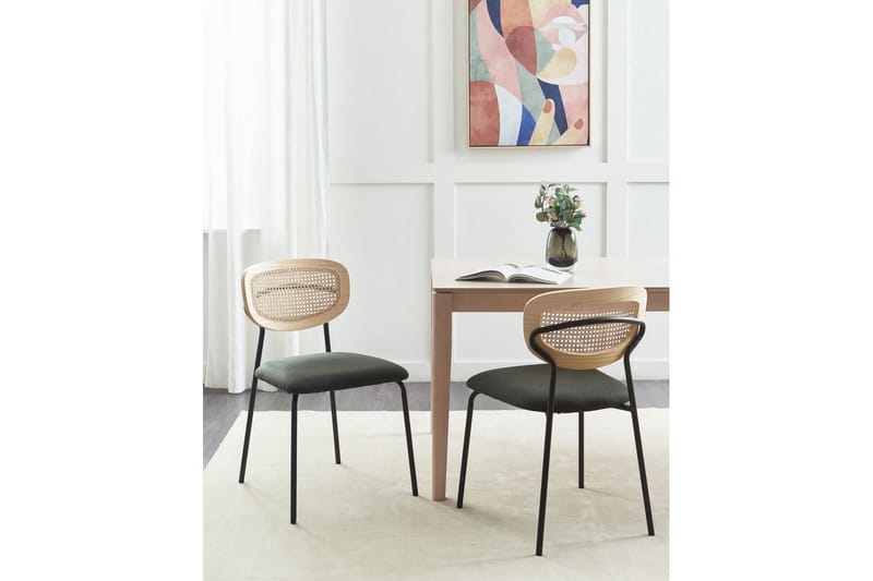 Sett med 2 spisestuestoler Mayetta - Natur, grønn, svart - Møbler - Stoler & lenestoler - Spisestuestoler & kjøkkenstoler