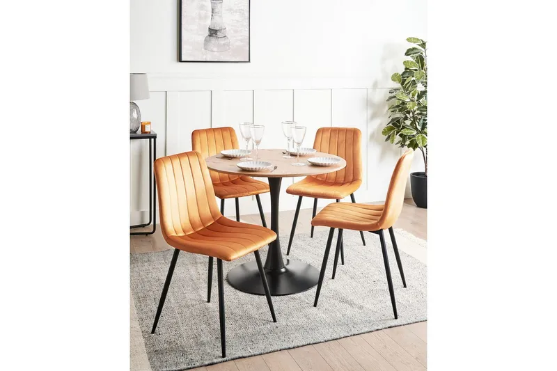 Sett med 4 spisestuestoler Kalispell - Oransje, svart - Møbler - Stoler & lenestoler - Spisestuestoler & kjøkkenstoler