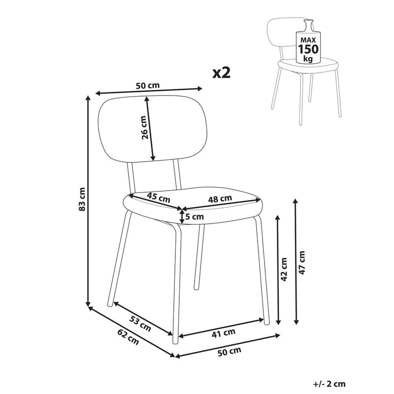 Spisestol Adair 2-pakning - Beige, svart - Møbler - Stoler & lenestoler - Spisestuestoler & kjøkkenstoler