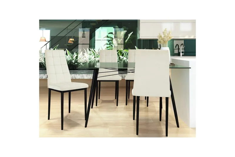 Spisestol Becca sett med 4 Fløyel/metall, Krem - Fløyel/metall, Krem - Møbler - Stoler & lenestoler - Spisestuestoler & kjøkkenstoler