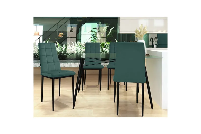 Spisestol Becca sett med 4 Fløyel/metall, Mørk grønn - Fløyel/metall, Mørk grønn - Møbler - Stoler & lenestoler - Spisestuestoler & kjøkkenstoler