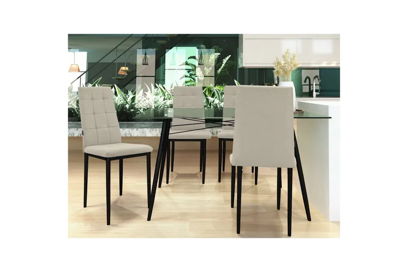 Spisestol Becca sett med 4 Stoff/metall, Krem - Stoff/metall, Krem - Møbler - Stoler & lenestoler - Spisestuestoler & kjøkkenstoler