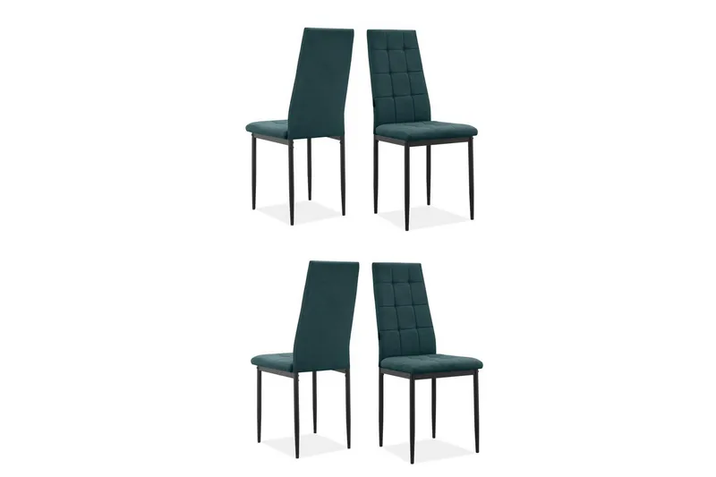 Spisestol Becca sett med 4 Stoff/metall, Mørk grønn, Stoff/metall, Mørk grønn