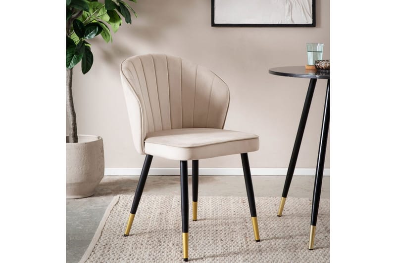 Spisestuestol Wohnling fløyelstrukket med metallben, moderne loftstil Beige - Beige - Møbler - Stoler & lenestoler - Spisestuestoler & kjøkkenstoler