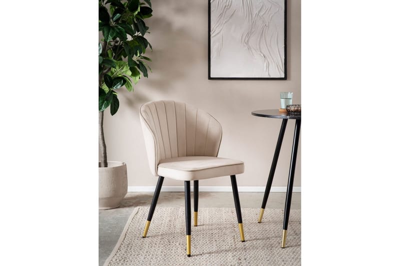 Spisestuestol Wohnling fløyelstrukket med metallben, moderne loftstil Beige - Beige - Møbler - Stoler & lenestoler - Spisestuestoler & kjøkkenstoler