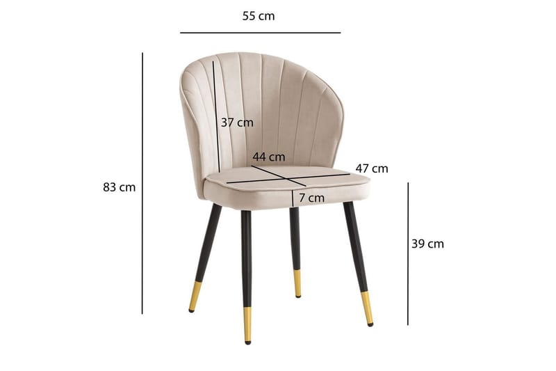 Spisestuestol Wohnling fløyelstrukket med metallben, moderne loftstil Beige - Beige - Møbler - Stoler & lenestoler - Spisestuestoler & kjøkkenstoler