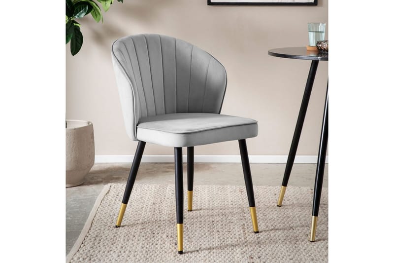Spisestuestol Wohnling fløyelstrukket med metallben, moderne loftstil Grå - Grå - Møbler - Stoler & lenestoler - Spisestuestoler & kjøkkenstoler