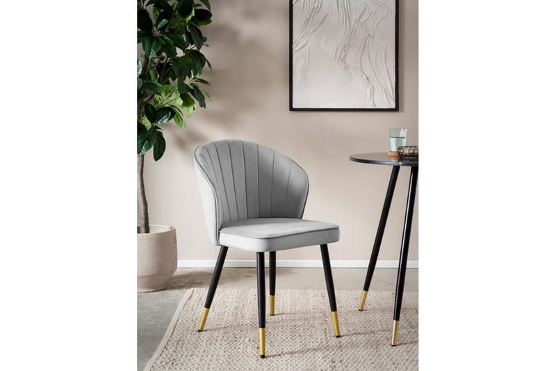 Spisestuestol Wohnling fløyelstrukket med metallben, moderne loftstil Grå - Grå - Møbler - Stoler & lenestoler - Spisestuestoler & kjøkkenstoler
