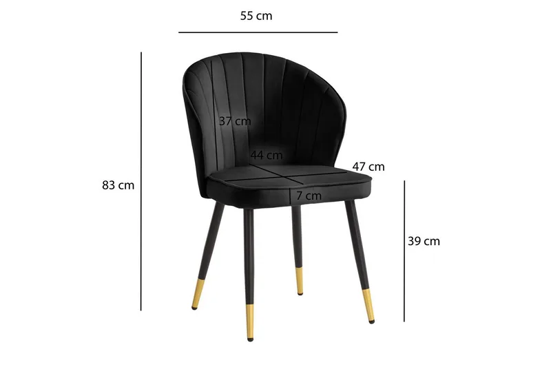 Spisestuestol Wohnling fløyelstrukket med metallben, moderne loftstil Svart - Svart - Møbler - Stoler & lenestoler - Spisestuestoler & kjøkkenstoler