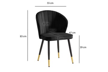Spisestuestol Wohnling fløyelstrukket med metallben, moderne loftstil Svart - Svart - Møbler - Stoler & lenestoler - Spisestuestoler & kjøkkenstoler