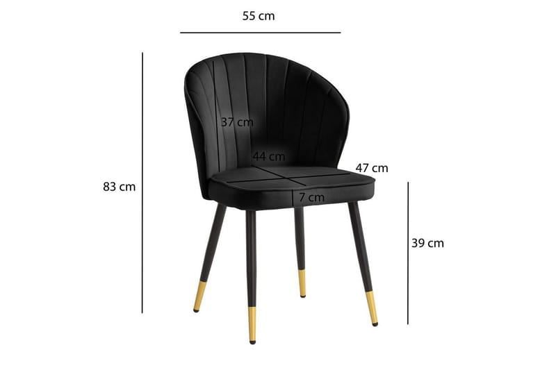 Spisestuestol Wohnling fløyelstrukket med metallben, moderne loftstil Svart - Svart - Møbler - Stoler & lenestoler - Spisestuestoler & kjøkkenstoler
