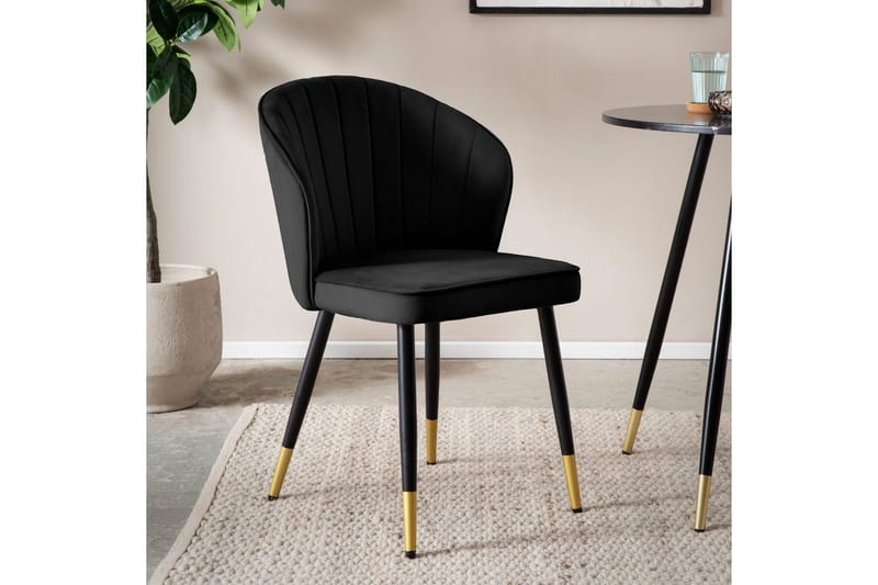 Spisestuestol Wohnling fløyelstrukket med metallben, moderne loftstil Svart - Svart - Møbler - Stoler & lenestoler - Spisestuestoler & kjøkkenstoler