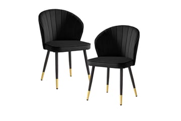 Spisestuestol Wohnling fløyelstrukket med metallben, moderne loftstil Svart - Svart - Møbler - Stoler & lenestoler - Spisestuestoler & kjøkkenstoler