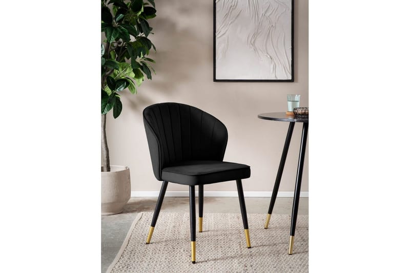 Spisestuestol Wohnling fløyelstrukket med metallben, moderne loftstil Svart - Svart - Møbler - Stoler & lenestoler - Spisestuestoler & kjøkkenstoler