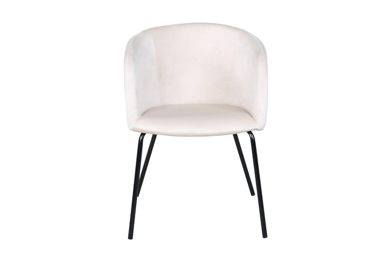 Berit Lenestol Fløyel med Armlener - Hvit med svarte ben - Møbler - Stoler & lenestoler - Spisestuestoler & kjøkkenstoler