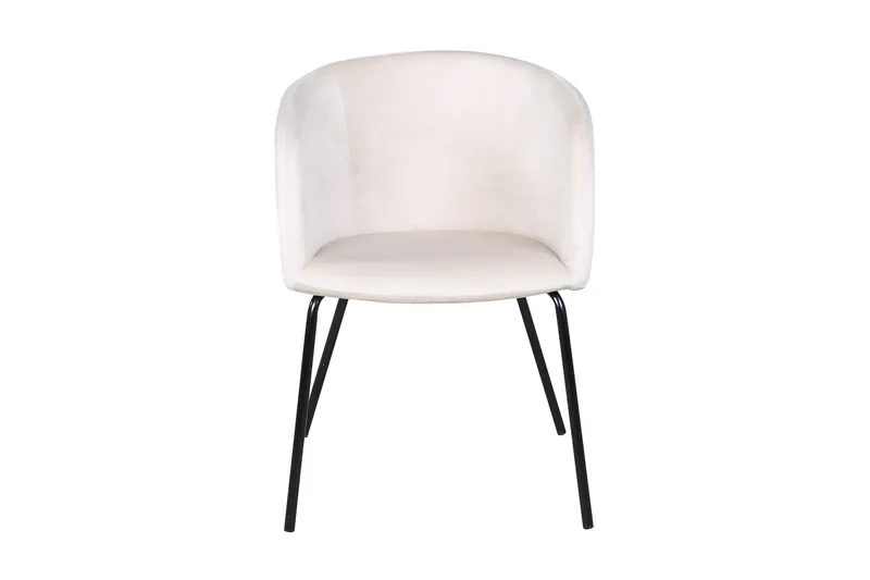 Berit Lenestol Fløyel med Armlener - Hvit med svarte ben - Møbler - Stoler & lenestoler - Spisestuestoler & kjøkkenstoler