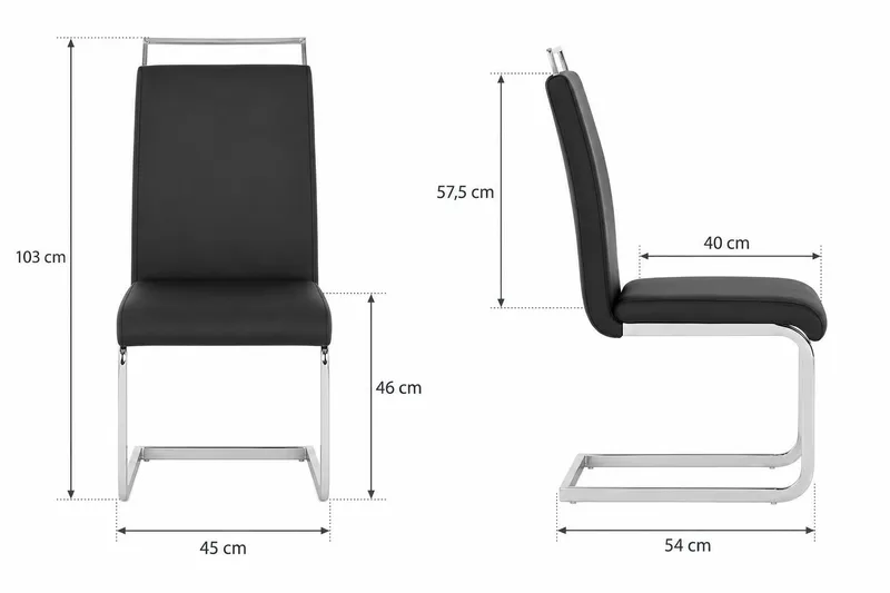 Isoda Spisestol & Kjøkkenstol i Kunstskinn med Kromben - Svart - Møbler - Stoler & lenestoler - Spisestuestoler & kjøkkenstoler
