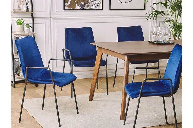 Jeffsy Spisestol 2-pk - Fløyel/Mørkeblå - Møbler - Stoler & lenestoler - Spisestuestoler & kjøkkenstoler