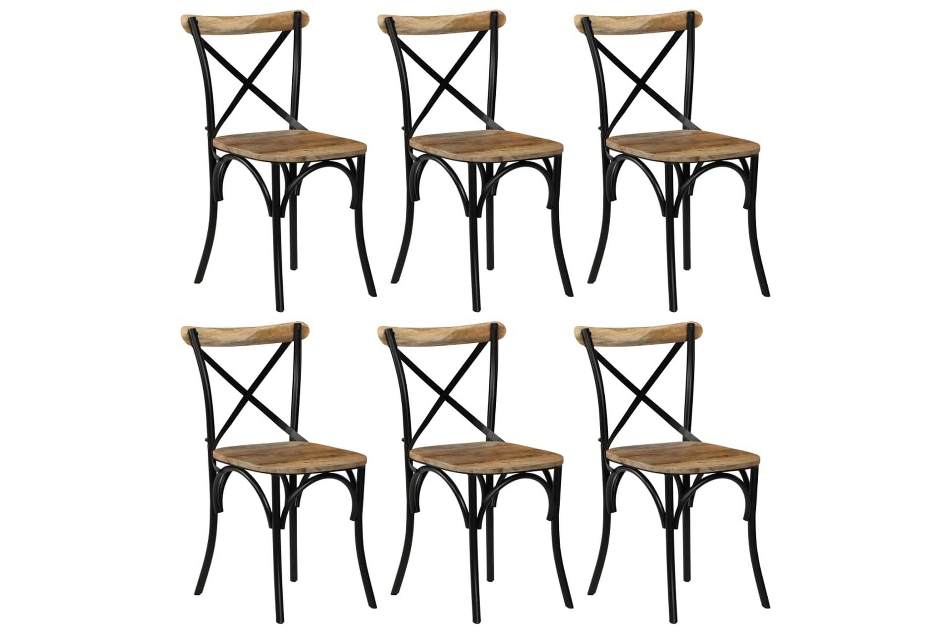 Krysstoler 6 stk svart heltre mango - Svart - Møbler - Stoler & lenestoler - Spisestuestoler & kjøkkenstoler