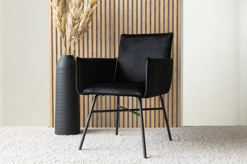 Petra Karmstol - Fløyel/Svart - Møbler - Stoler & lenestoler - Spisestuestoler & kjøkkenstoler