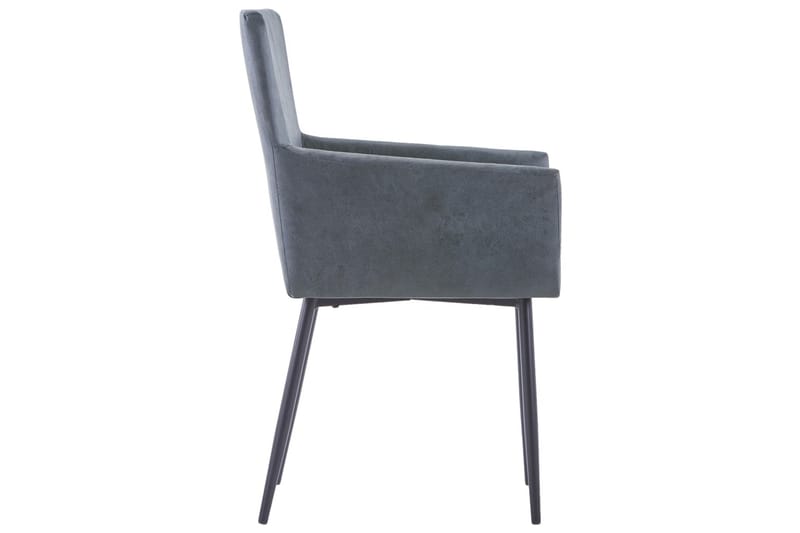 Spisestoler med armlener 4 stk grå kunstig semsket skinn - Grå - Spisestuestoler & kjøkkenstoler - Karmstoler