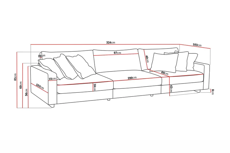 Valencia ekstra dyp 5-seters sofa i chenille - Brun - Møbler - Sofaer