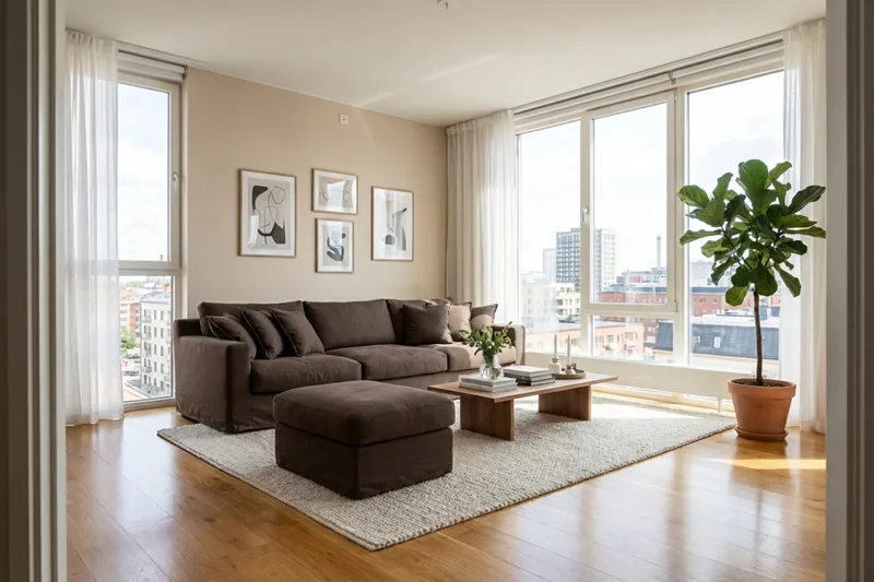 Valencia Extra Dyp 5-seters sofa + fotskammel med avtakbart og vaskbart trekk - Mørkebrun - Møbler - Sofaer