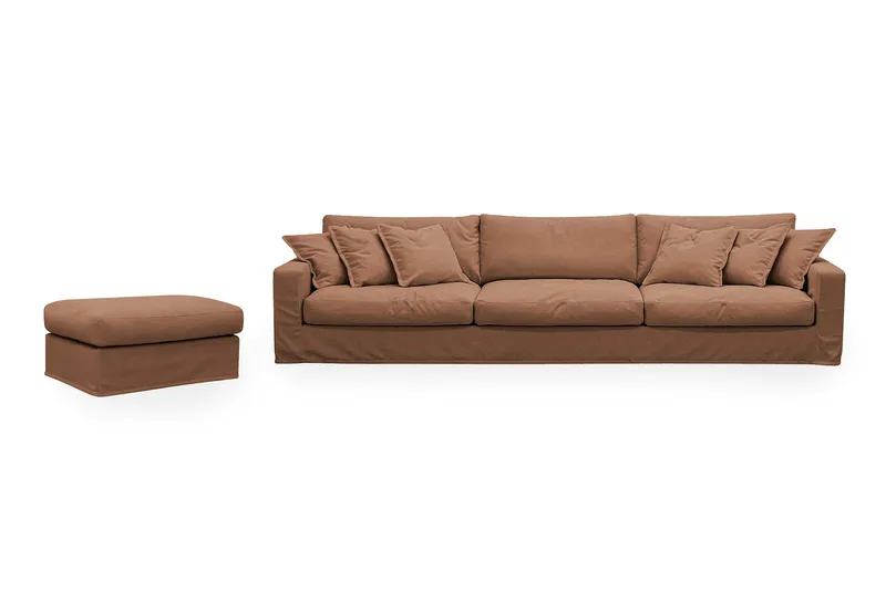 Valencia Extra Dyp 5-seters sofa + fotskammel med avtakbart og vaskbart trekk, Rustrødbrun