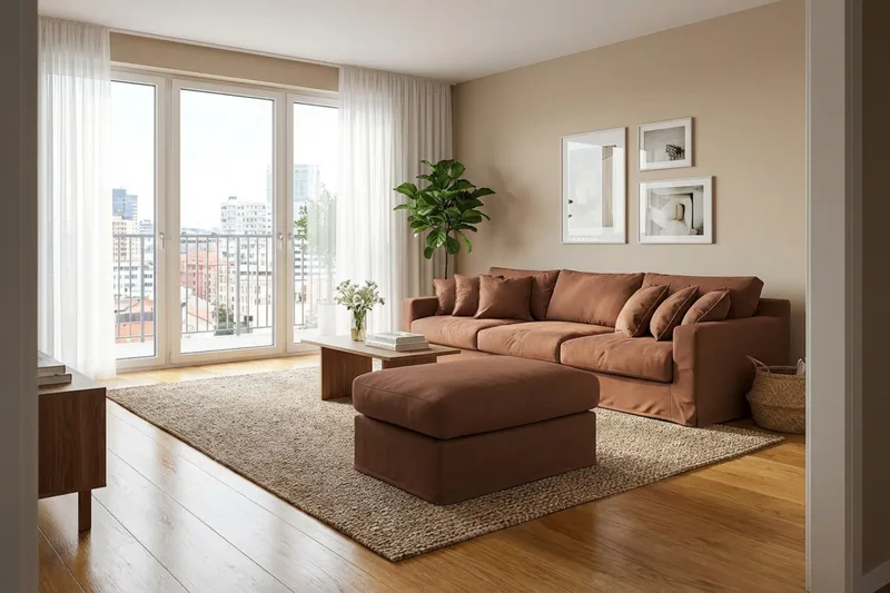 Valencia Extra Dyp 5-seters sofa + fotskammel med avtakbart og vaskbart trekk - Rustrødbrun - Møbler - Sofaer