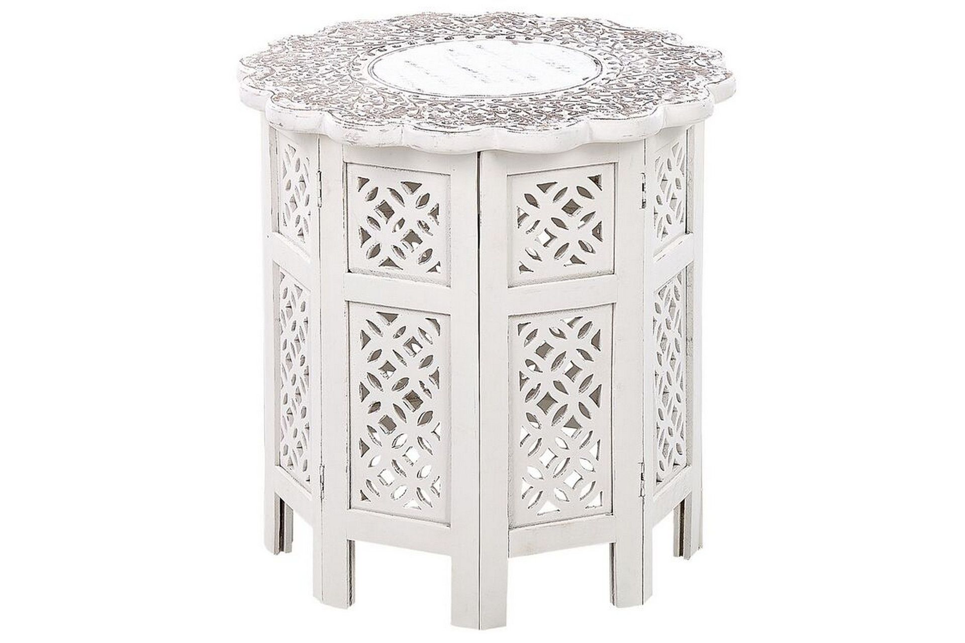 Sidebord Off-White med utskåret mønster Mango Tre Stue Gang Rustikk Orientalsk