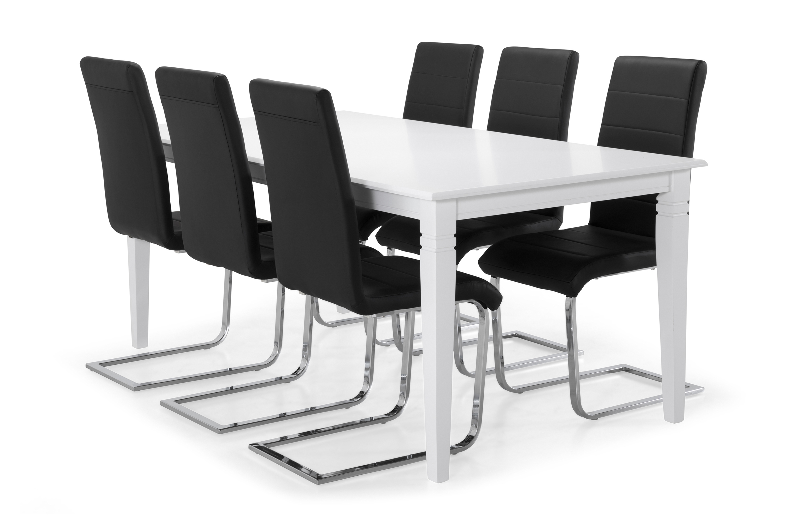 Hartford Spisebord med 6 Cibus stoler - Hvit/Svart/Krom
