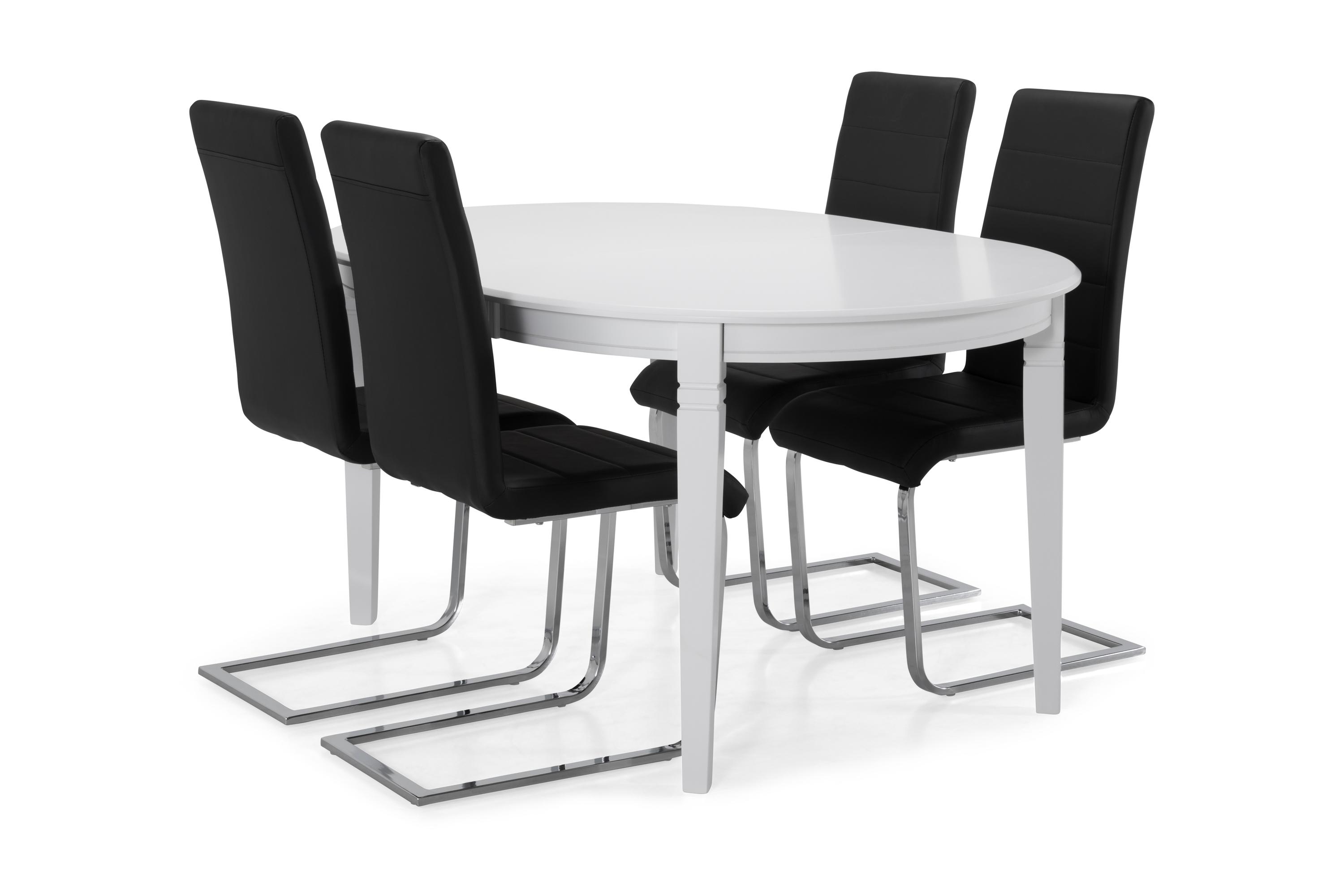 Läckö Spisebord med 4 Cibus stoler - Hvit/Svart/Krom